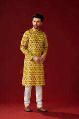 Men's Yellow Solid Cotton Kurta Pajama Set