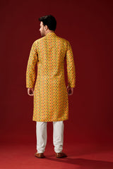 Ensemble pyjama Kurta en coton jaune uni pour homme