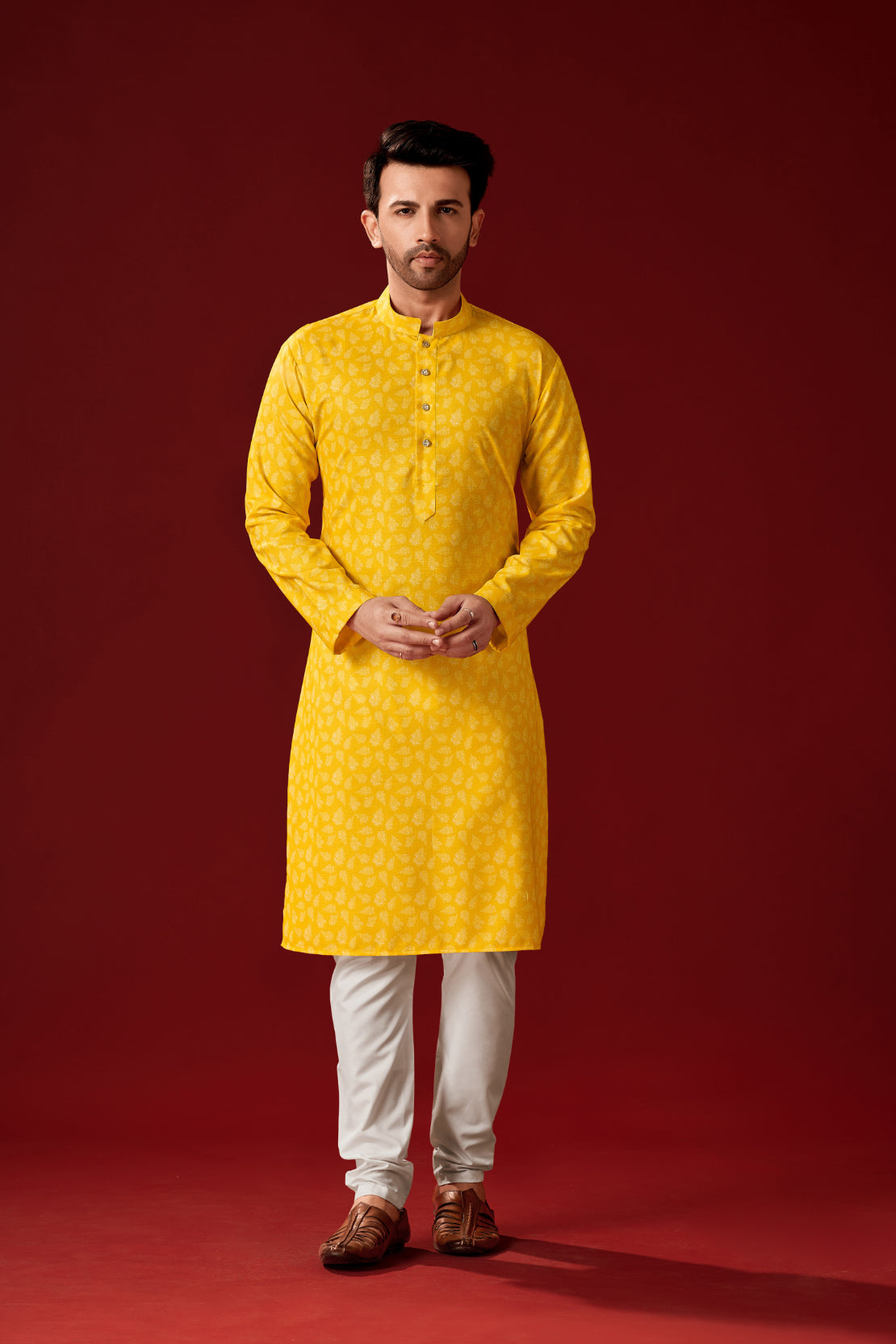 Men's Mustard Haldi Special Cotton Kurta Pajama Set