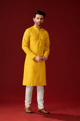 Men's Mustard Haldi Special Cotton Kurta Pajama Set