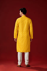 Men's Mustard Haldi Special Cotton Kurta Pajama Set