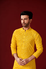 Men's Mustard Haldi Special Cotton Kurta Pajama Set