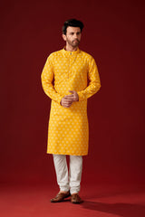 Men's Yellow Tunic Cotton Kurta Pajama Set