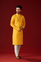 Men's Yellow Tunic Cotton Kurta Pajama Set