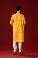 Men's Yellow Tunic Cotton Kurta Pajama Set