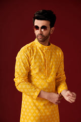 Men's Yellow Tunic Cotton Kurta Pajama Set