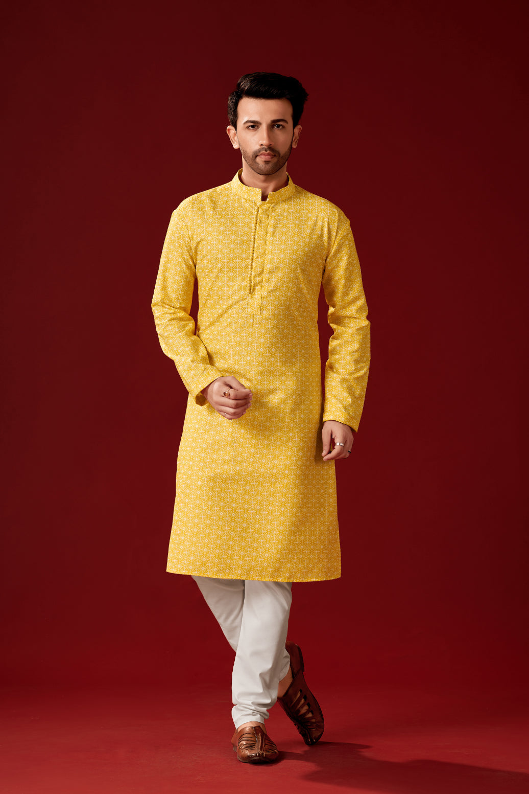 Men's Yellow Haldi Special Cotton Kurta Pajama Set