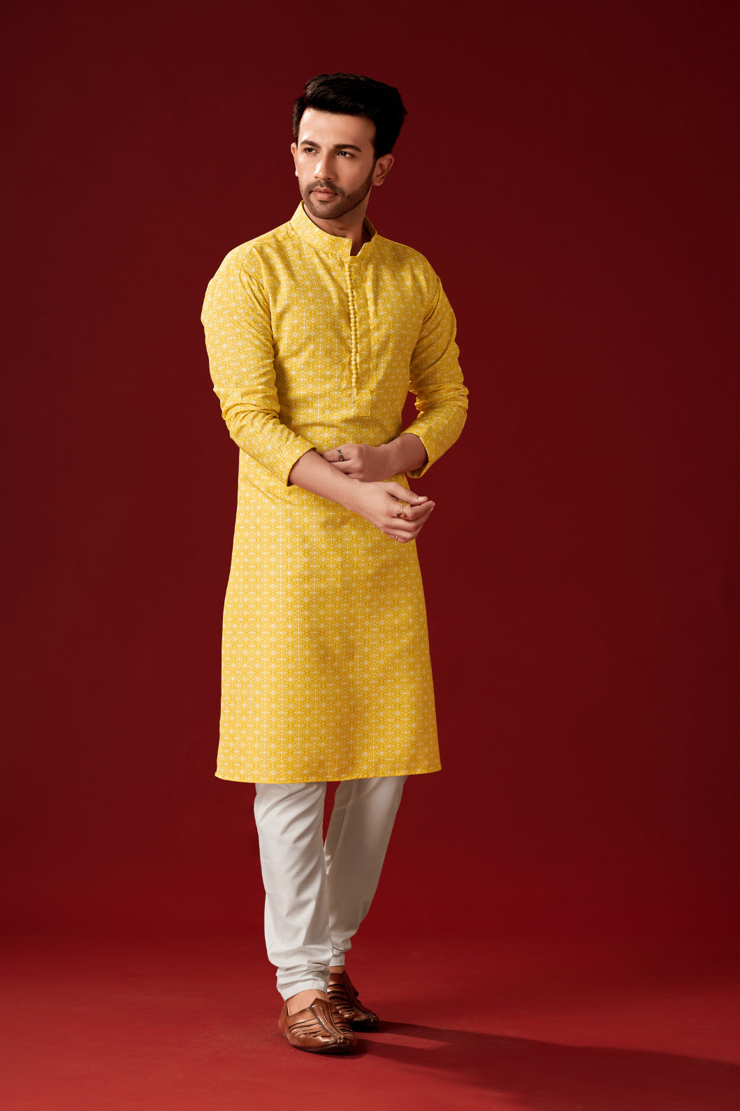 Men's Yellow Haldi Special Cotton Kurta Pajama Set