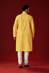 Men's Yellow Haldi Special Cotton Kurta Pajama Set