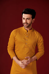 Men's Brownish Orange Printed Cotton Kurta Pajama Set