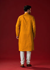 Men's Brownish Orange Printed Cotton Kurta Pajama Set