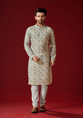 Men's Ash Grey Tunic Cotton Kurta Pajama Set