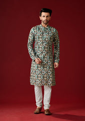 Men's Metallic Blue Cotton Kurta Pajama Set