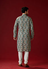 Men's Metallic Blue Cotton Kurta Pajama Set