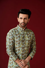 Men's Greenish Yellow Cotton Kurta Pajama Set