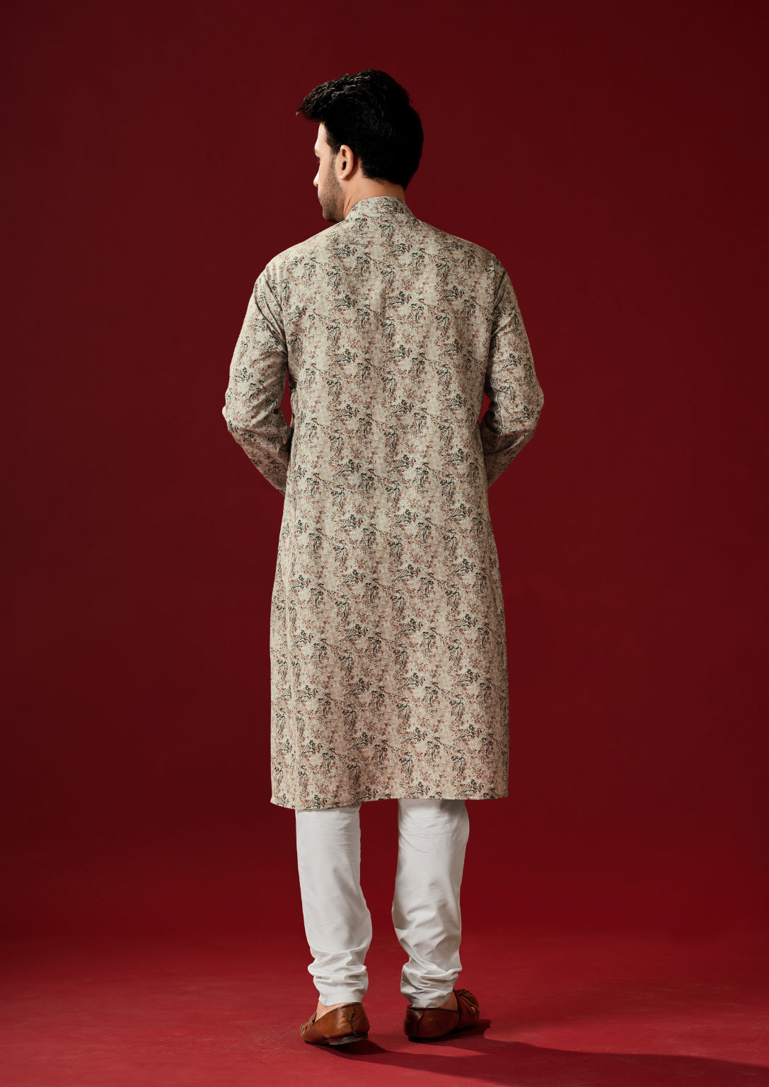 Men's Granite Green Printed Cotton Kurta Pajama Set