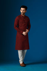 Men's Rustic Red Cotton Printed Kurta Pajama Set