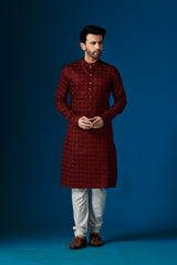 Ensemble pyjama Kurta en coton imprimé rouge rustique pour homme