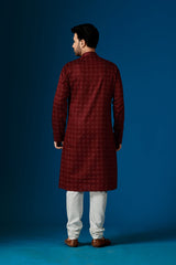 Ensemble pyjama Kurta en coton imprimé rouge rustique pour homme