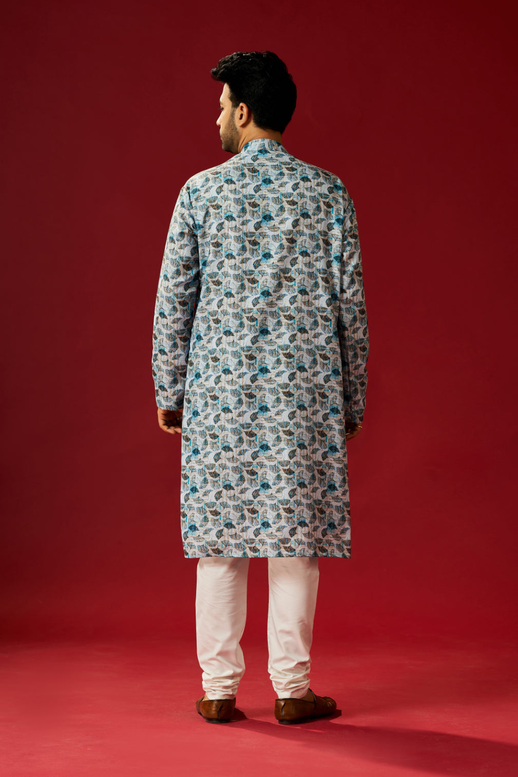 Ensemble pyjama Kurta en coton imprimé vert pour homme