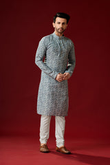 Ensemble pyjama Kurta en coton imprimé gris fumé pour homme