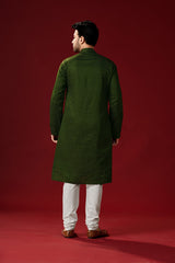 Men's Palm Green Printed Cotton Kurta Pajama Set