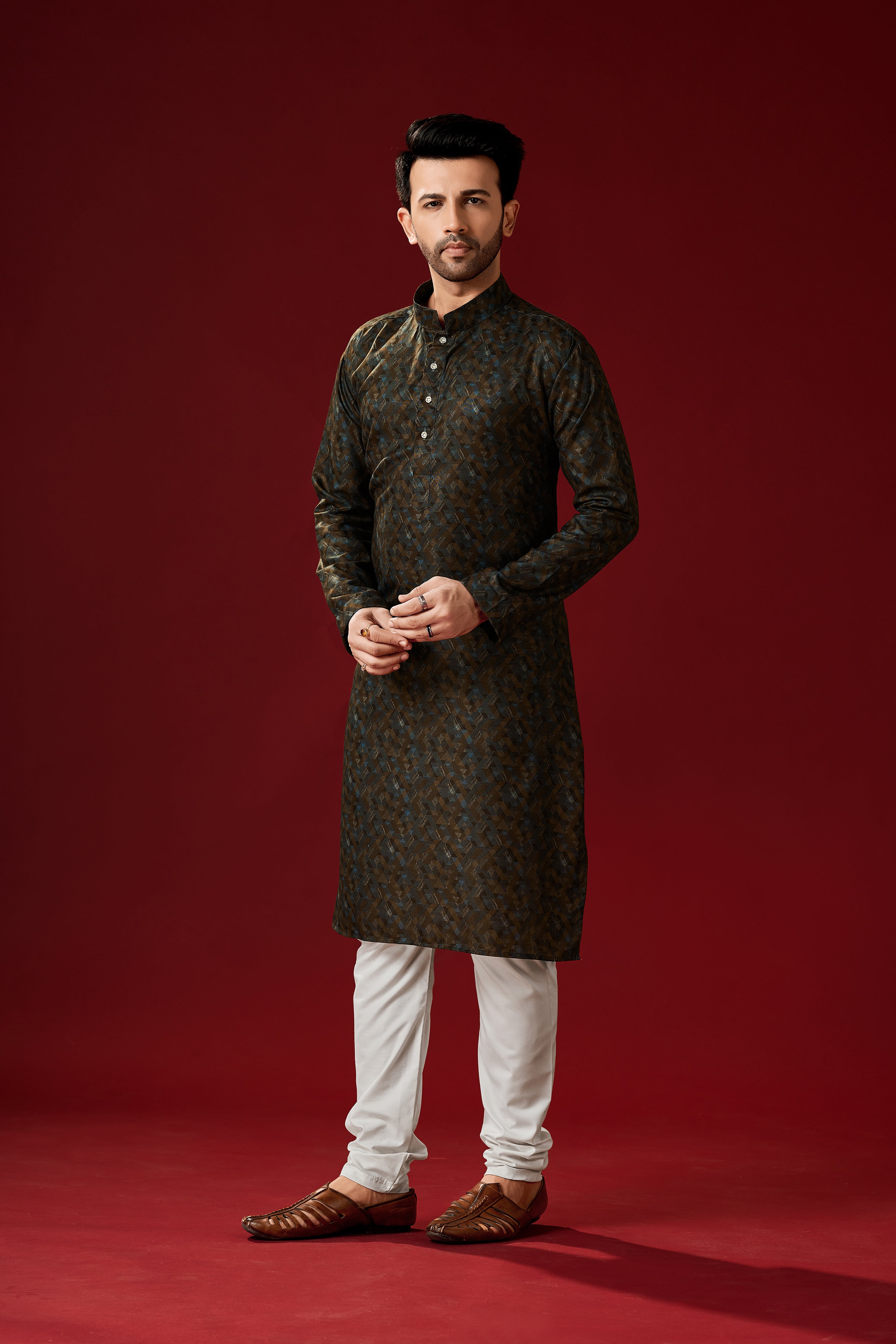 Ensemble pyjama Kurta en coton marron Woody pour homme