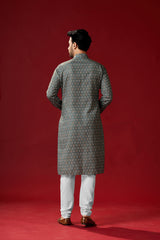 Men's Charcoal Grey Printed Cotton Kurta Pajama Set