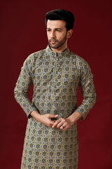 Men's Orange Grey Tunic Cotton Kurta Pajama Set