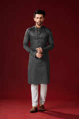 Men's Dark Grey Tunic Cotton Kurta Pajama Set