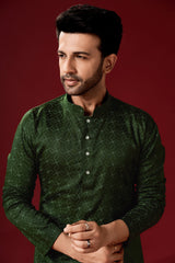 Men's Dark Green Tunic Cotton Kurta Pajama Set