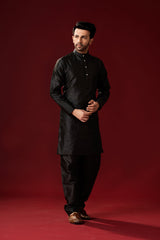 Men's Black Tunic Cotton Kurta Pajama Set