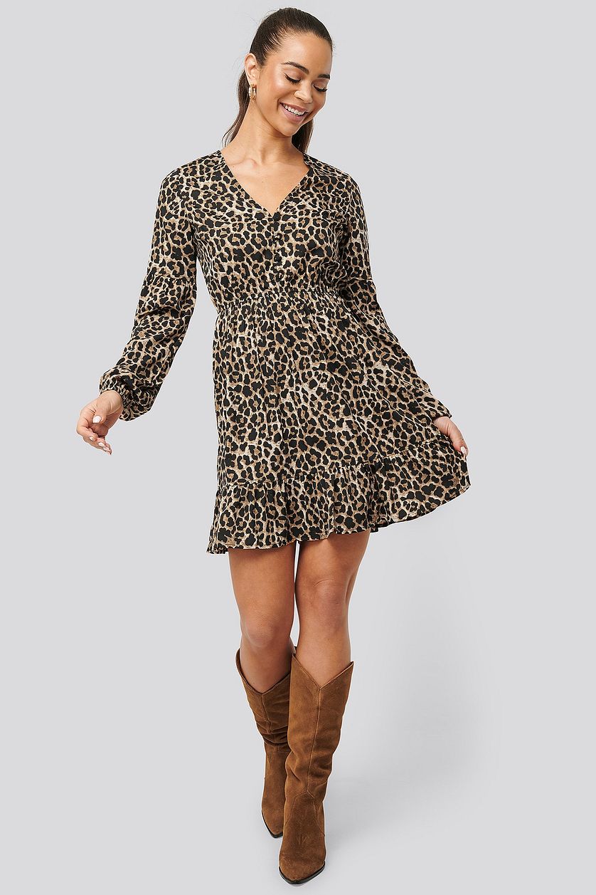 Leopard Print Balloon Sleeve Mini Dress