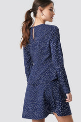 Royal Blue Ir Dot Printed Flounce Dress