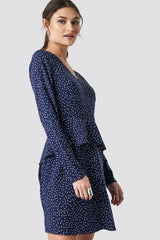 Royal Blue Ir Dot Printed Flounce Dress