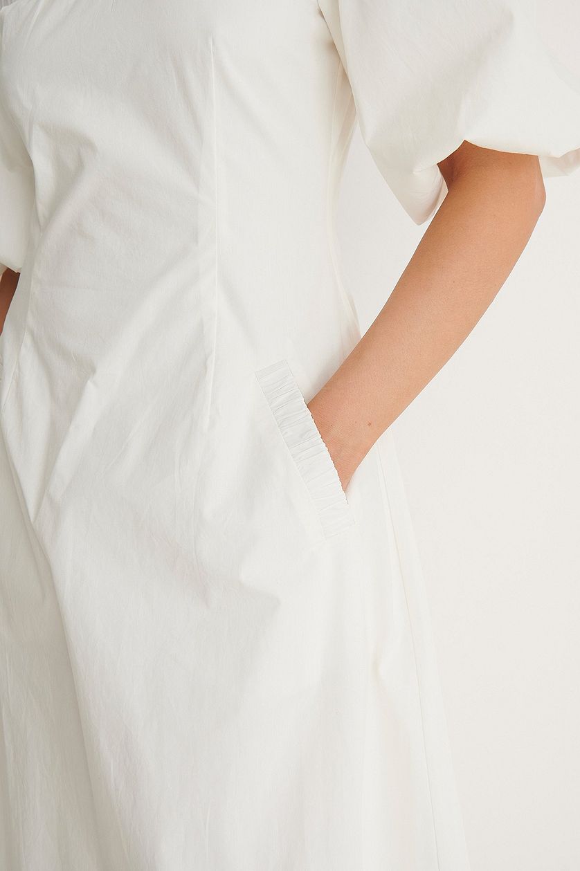 White Off Shoulder Poly Cotton Detail Dress