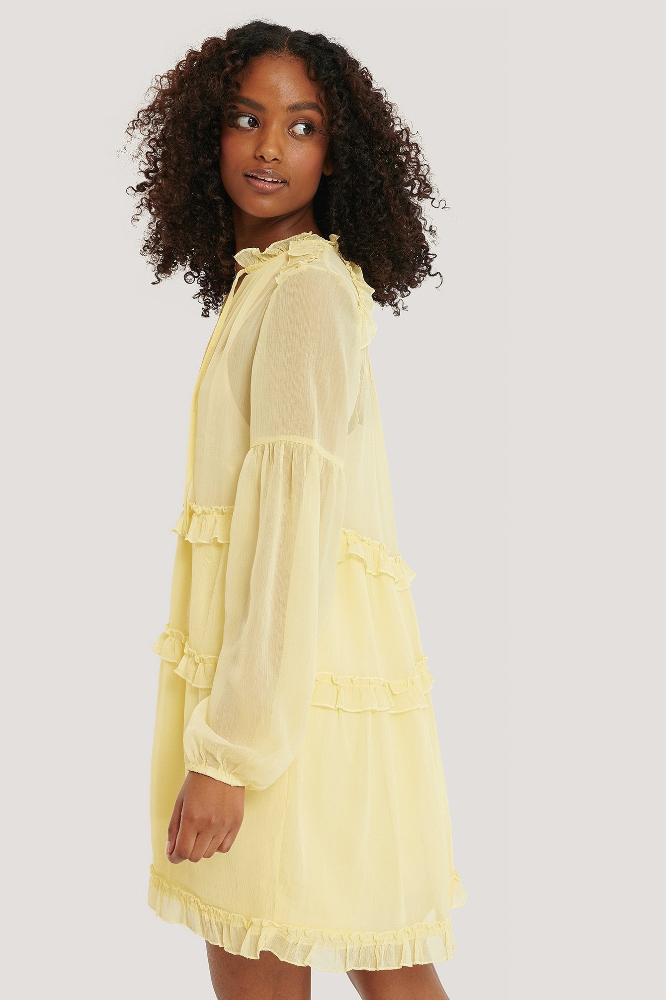 Yellow Multi Frills Chiffon Dress