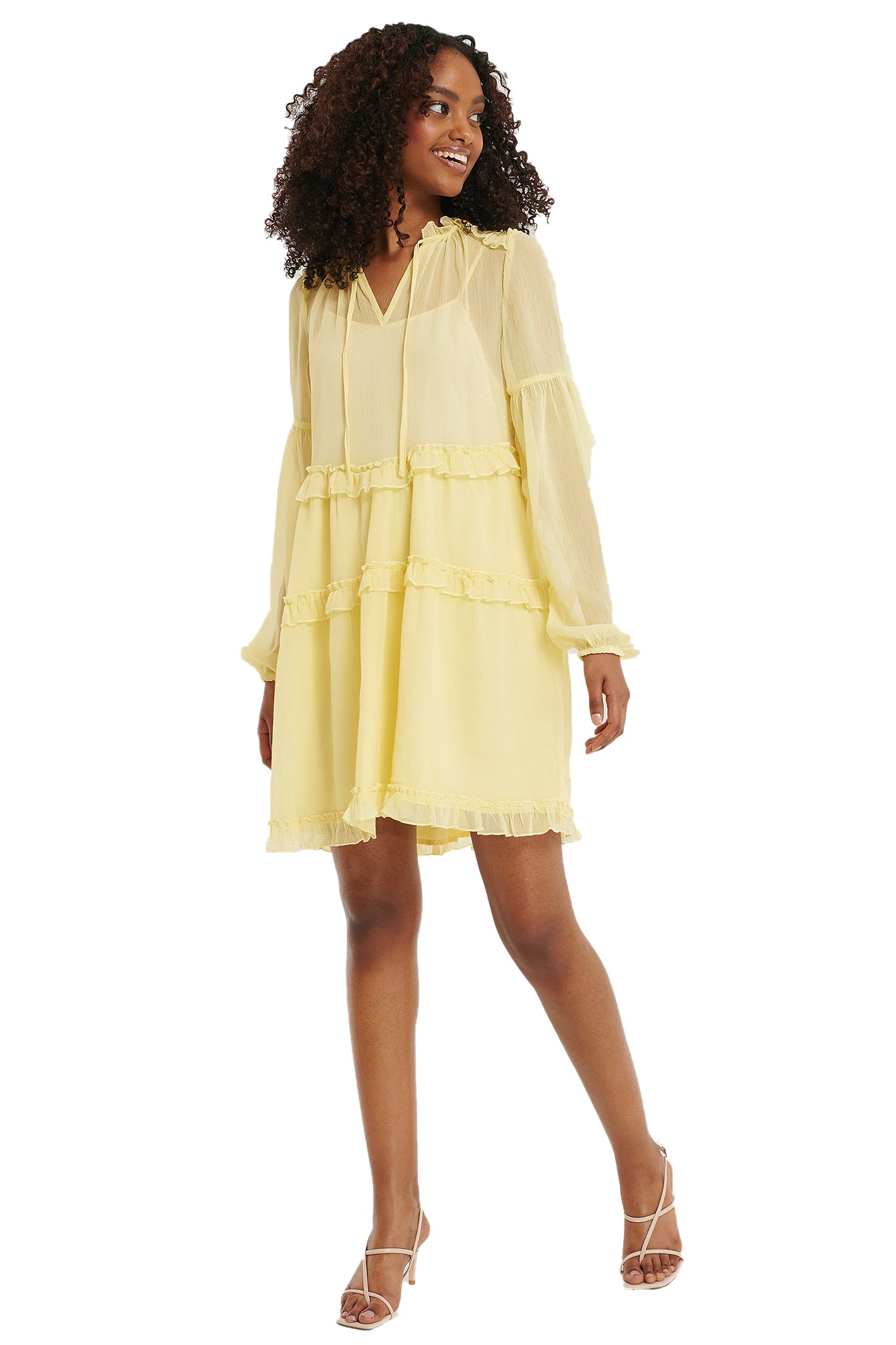 Yellow Multi Frills Chiffon Dress