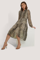 Leopard Print Ruffled Midi Dress