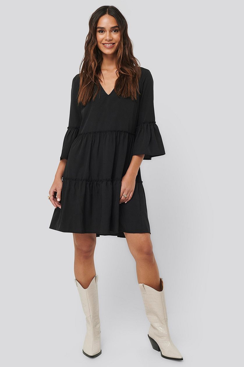 Black v-neck ruffle dress