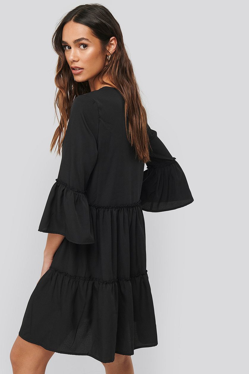 Black v-neck ruffle dress