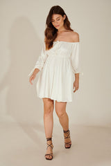 White pamela off shoulder recycled mini dress