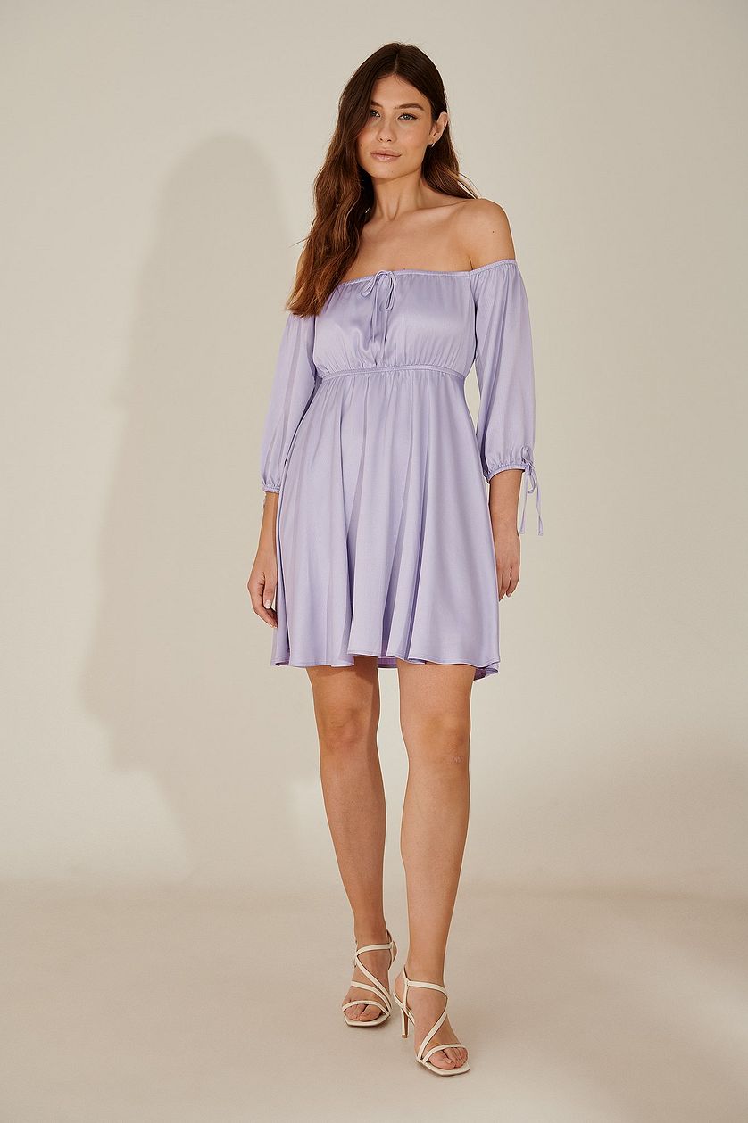 Lavender pamela off shoulder recycled mini dress