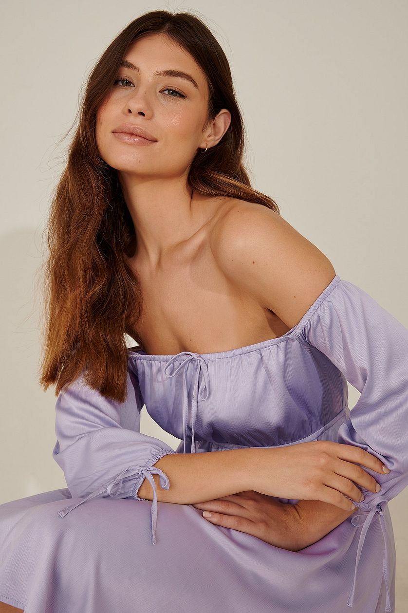 Lavender pamela off shoulder recycled mini dress