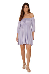 Lavender pamela off shoulder recycled mini dress