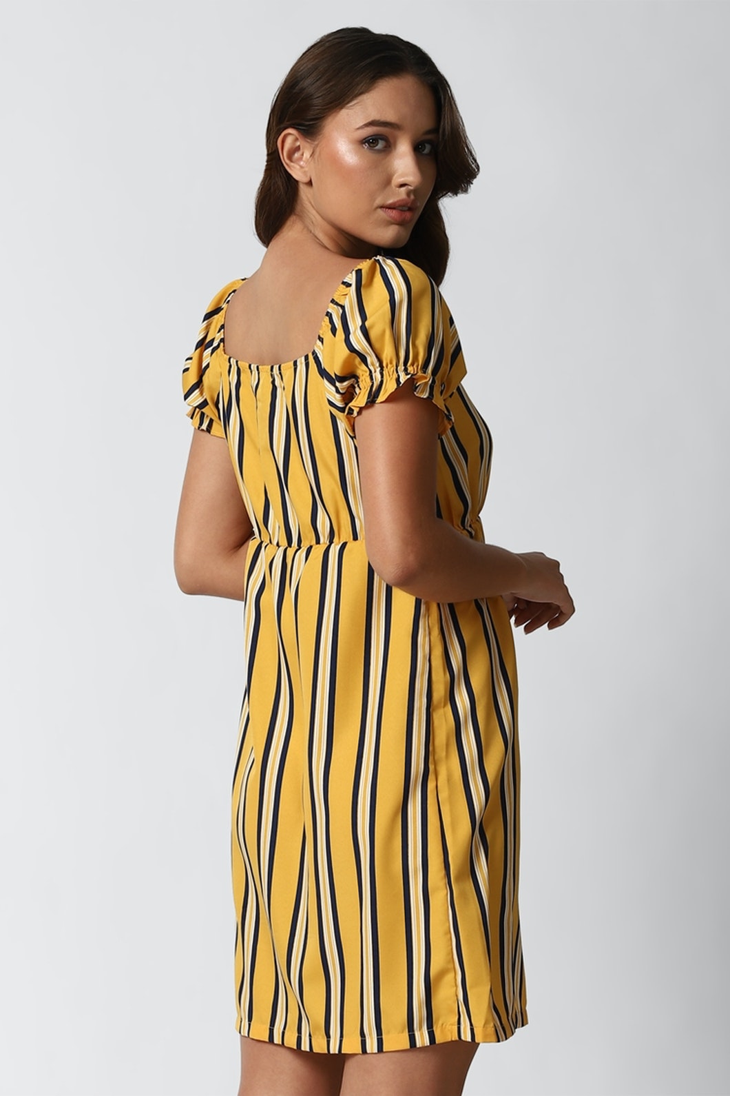 Yellow stripes mini dress