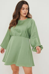 Mint Green Chiffon Balloon Sleeve Flowy Dress