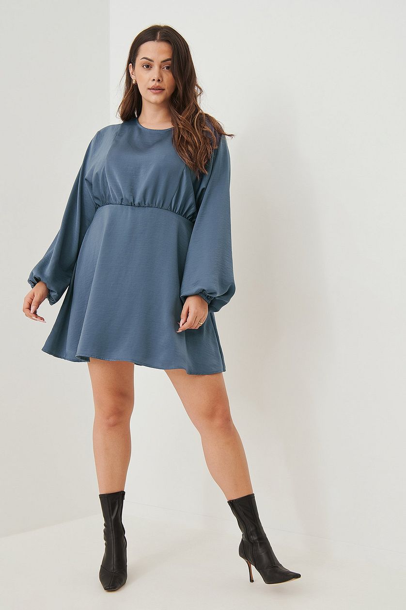 Indigo Green Chiffon Balloon Sleeve Flowy Dress