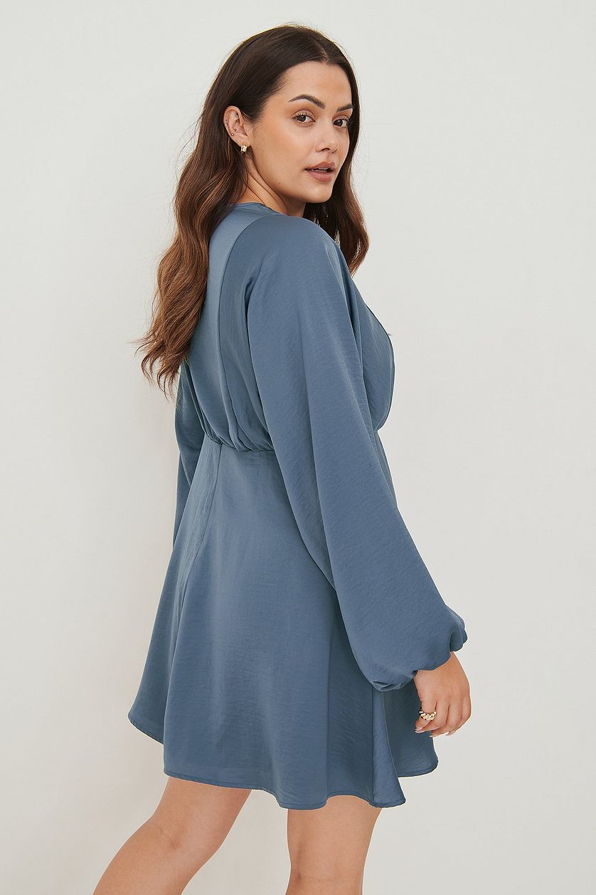 Indigo Green Chiffon Balloon Sleeve Flowy Dress