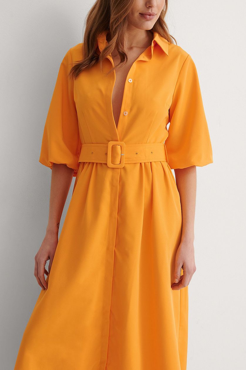 Mustard Yellow Belted Long Sleeve Maxi Dress